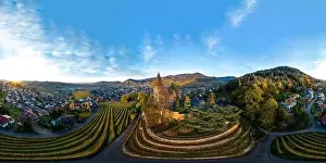 Clearness Prints: Colorful landscape 360-degree panoramic aerial view of little village Kappelrodeck in Black Forest mountains