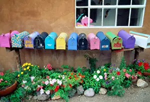 Domestic Life Prints: Colorful mailboxes outside a home