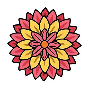 Floral Design Prints: Colorful mandala flower vector illustration with layered petals