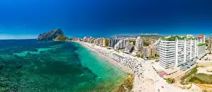 Calpe Prints: Colorful Mediterranean beach. Mountain Penyal d'Ifach. Calpe beach, Spain