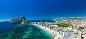 Colorful Mediterranean beach. Mountain Penyal d'Ifach. Calpe beach, Spain