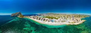 Calpe Prints: Colorful Mediterranean beach. Mountain Penyal d'Ifach. Calpe beach, Spain