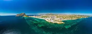 Calpe Prints: Colorful Mediterranean beach. Mountain Penyal d'Ifach. Calpe beach, Spain