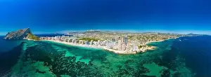 Calpe Prints: Colorful Mediterranean beach. Mountain Penyal d'Ifach. Calpe beach, Spain