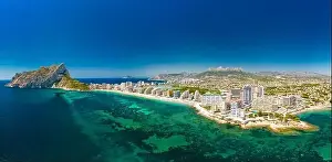 Colorful Mediterranean beach. Mountain Penyal d'Ifach. Calpe beach, Spain