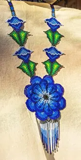 William Perry Prints: Colorful Mexican bead necklace, Oaxaca, Juarez, Mexico
