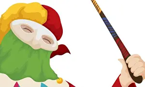 Robe Prints: Colorful Monocuco character of the Barranquilla's Carnival with happy gesture