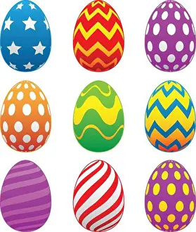 Easter Eggs Prints: Colorful Painted Easter Eggs Isolated Vector Illustration
