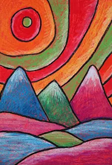 Illustrate Prints: Colorful pastel drawing of beautiful abstract mountain landscape