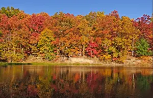 Indiana Prints: Colorful reflections on Strahl Lake in Brown County State Park, Indiana
