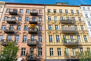 Redevelopment Prints: Colorful restored old residential construction seen at the Prenzlauer Berg district in Berlin