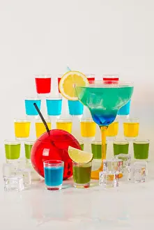 Mixing Prints: Colorful set of drinks, color drink decorated with fruit