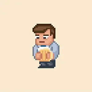 Sorrow Prints: Colorful simple flat pixel art illustration of cartoon sad male drinking beer
