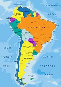 Peru Prints: Colorful South America political map with clearly labeled