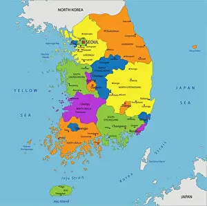 Busan Prints: Colorful South Korea political map with clearly labeled