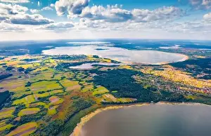 Colorful summer view from flying drone of Svityaz Lake