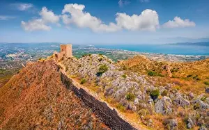 Majestic Mountain Prints: Colorful summer view of historical place - Acrocorinth