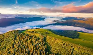 Colorful sunrise on mountain forest