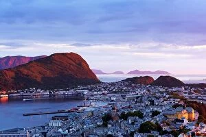 Images Dated 15th July 2017: Colorful sunset in Alesund port town