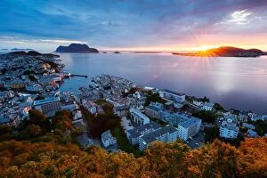 Images Dated 15th July 2017: Colorful sunset in Alesund port town