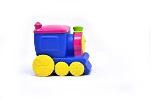 Multifarious Prints: Colorful toy train for children isolated on white background