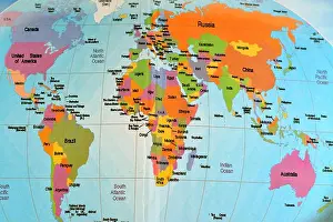 Sea South Prints: Colorful world map with all continents Africa