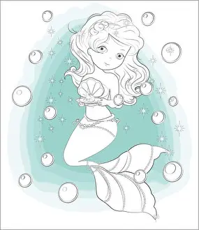 Mermaid Prints: coloring book. beautiful, charming little mermaid princess with gift