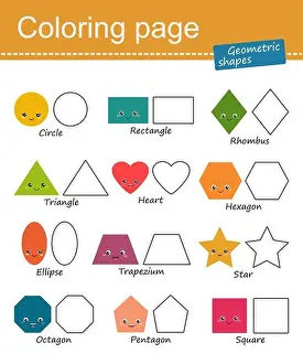 Attentiveness Prints: Coloring book of geometric shapes for children. Cartoon flat style. Vector illustration