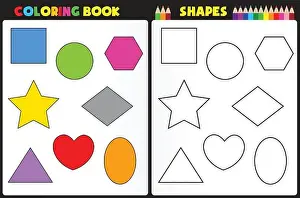Colorless Prints: Coloring book page for kids with colorful shapes and sketches to color