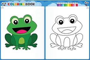 Practise Prints: Coloring page cute frog with colorful sample printable worksheet for preschool / kindergarten kids to improve basic