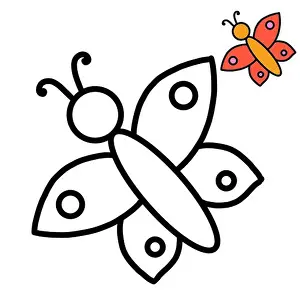 Bookmark Prints: A coloring page for kids with a thick outline and a sample of how to color, a butterfly