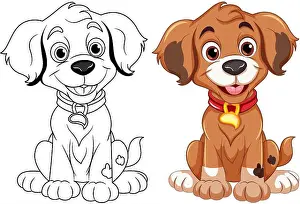 Alive Prints: Coloring page outline of cute dog illustration