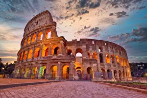 Arch Prints: Colosseum at sunset, Rome. Rome best known architecture and landmark