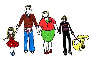 Sibling Prints: Colour illustration of a happy family comprising of Mum