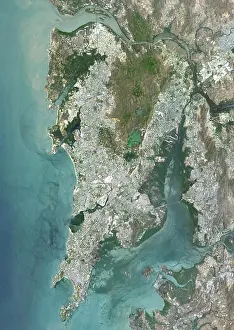 Satellite View Prints: Colour satellite image of Mumbai, India. Image taken on April 12, 2014 with Landsat 8 data