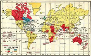 Gambia Prints: A coloured British empire map 1920 showing its expansion since 1688 (and losses) with dates