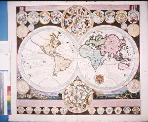 Coloured map. [Map of the World in two hemispheres]