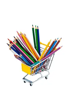Things Prints: Coloured pencils in many different colours in a shopping carriage
