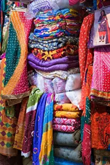 Rajasthani Prints: Colourful clothes for sale Jindani Chowk Jaisalmer Rajasthan India