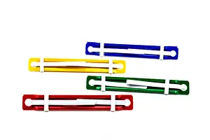 Office Building Prints: colourful paper fasteners blue yellow green red seperated in isolated background