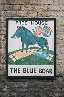 Public House Prints: Colourful pub sign on the wall of the Blue Boar public house in Chipping Norton