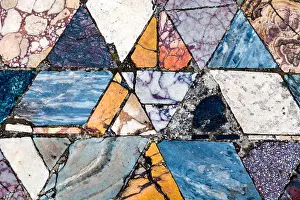 Marbles Prints: Colourful rhombic tiles of a marble mosaic floor at the ancient city of Herculaneum, Italy