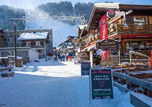 Haute Savoie Prints: Colourful Shops and Restaurants with Ski Slopes Behind