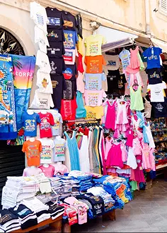 Corfu Prints: Colourful teeshirt stall in Corfu old town