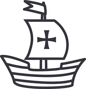 Navigator Prints: Columbus ship line style icon design of america and discovery theme Vector illustration