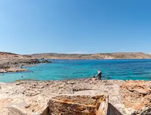 Comino Prints: COMINO, MALTA - MAY 24, 2019 Holidays at Blue lagoon on island Comino, Malta