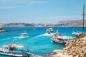 Comino Prints: Comino, Malta - May 9, 2019: Panorama beach Blue Lagoon