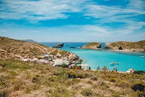 Comino, Malta - May 9, 2019: Panorama beach Blue Lagoon