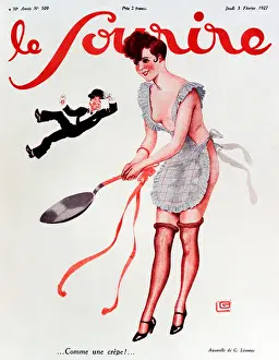 1927 Prints: Comme Une Crepe Looks like the young lady is in charge in this 1927 French illustration treating her man like a crepe