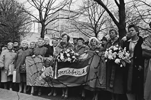 Commemoration of the 40-year liberation of the camp Ravensbrück; women during commemoration at the Ravensbrück monument